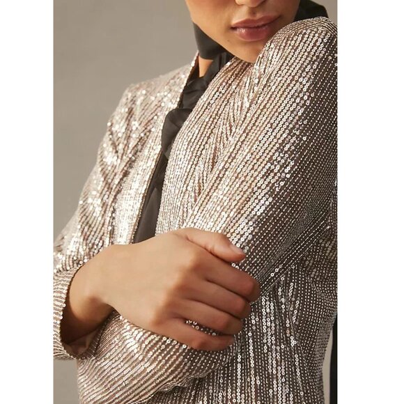 NWOT Anthropologie Mare Mare Sequin Duster Taupe Silver M - Picture 4 of 10